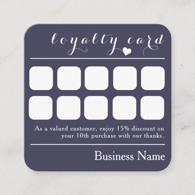DARK BLUE NAVY 10 PUNCH BUSINESS LOYALTY CARD  (Front)
