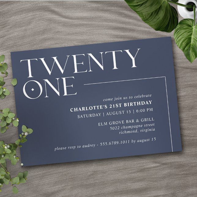 Dark Blue Navy | Cool Modern 21st Birthday Party Invitation (Creator Uploaded)