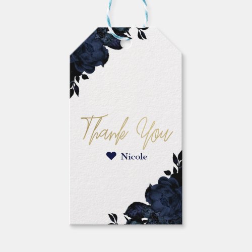 Dark Blue Navy Flowers Floral Gothic Glam Favor Gift Tags