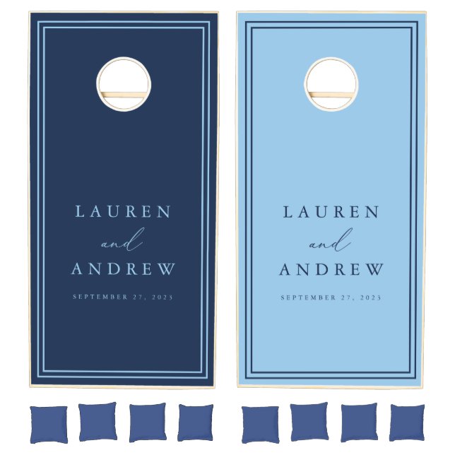 Dark Blue Navy Light Blue Minimalist Personalized Cornhole Set (Set)