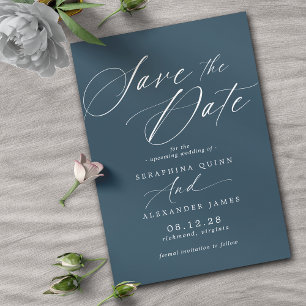 Dark Blue Navy Modern Elegant Jewel Tone Wedding Save The Date