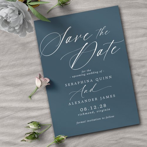Dark Blue Navy  Modern Elegant Jewel Tone Wedding Save The Date