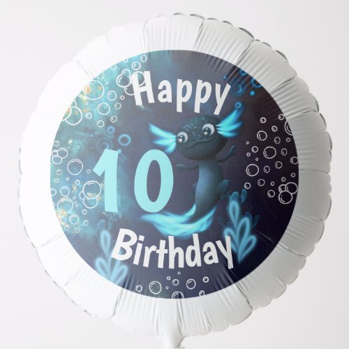 Dark Blue Neon Axolotl Birthday Party Balloon