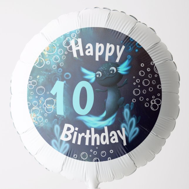 Dark Blue Neon Axolotl Birthday Party Balloon (Front)