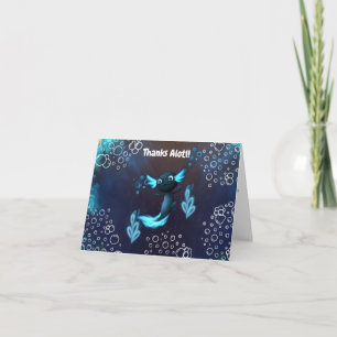 Dark Blue Neon Axolotl Birthday Party Letterpress Thank You Card