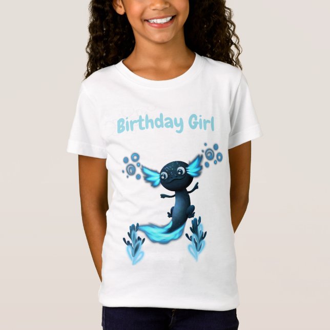 Dark Blue Neon Axolotl Birthday Party T-Shirt (Front)