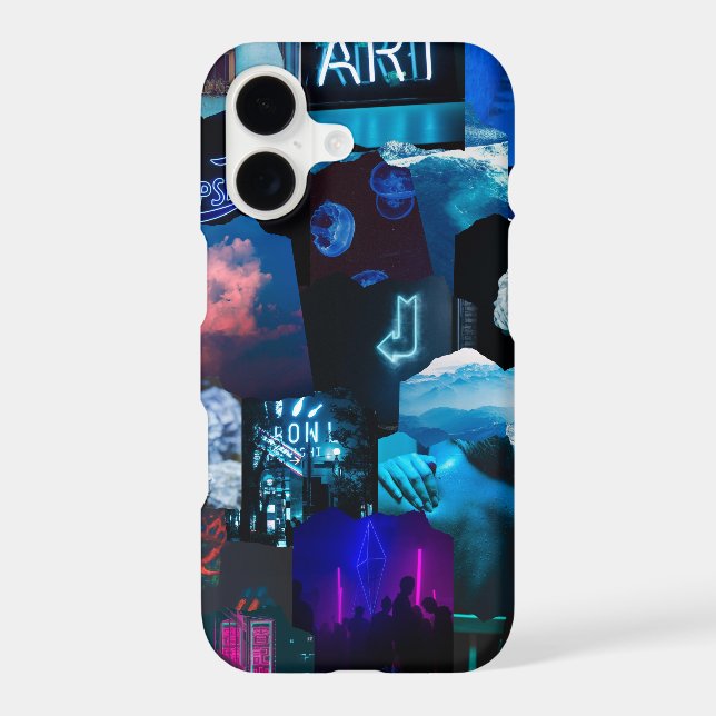 Dark Blue neon urban Aesthetic Collage iPhone Case (Back)