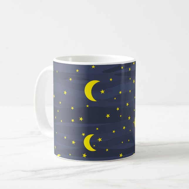 Dark Blue Night Sky - Stars and Moon Seamless  Coffee Mug (Front Left)