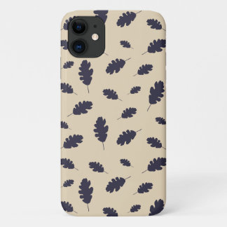 Dark blue oak leaves pattern on beige background iPhone 11 case
