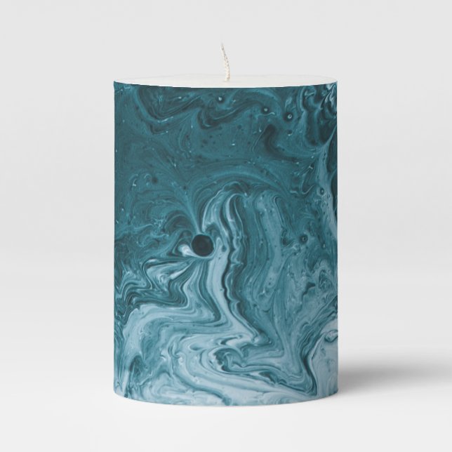 Dark Blue Ocean Waves Pillar Candle (Front)