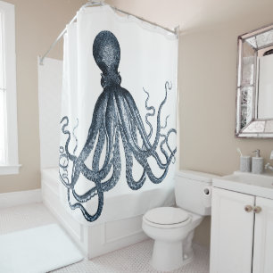 Dark Blue Octopus Shower Curtain