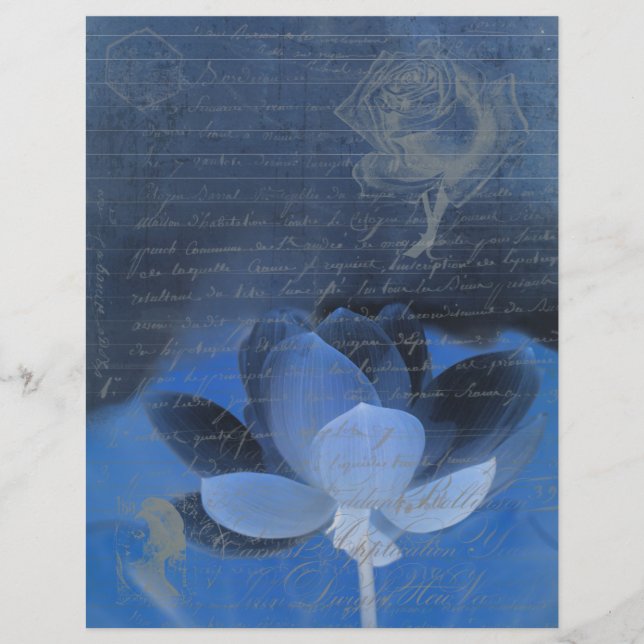 Dark blue old handwritting paper and flowers (Front)