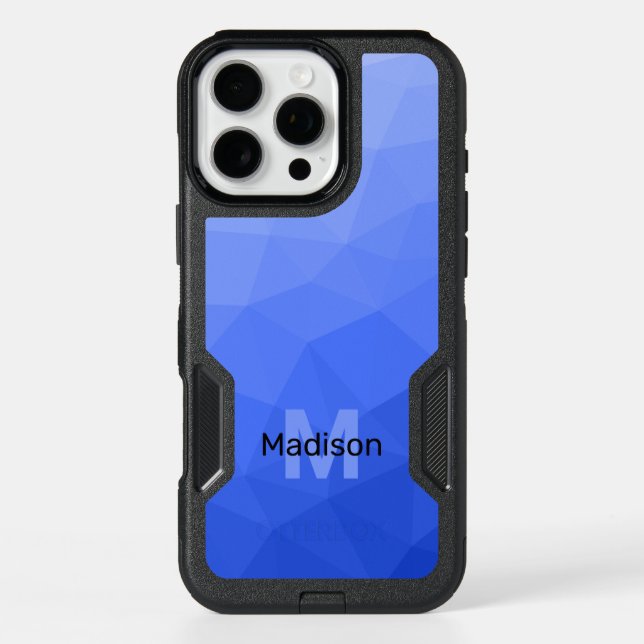 Dark blue ombre geometric mesh pattern Monogram Otterbox iPhone Case (Back)
