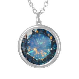 Dark Blue Opal Pattern Silver Plated Necklace