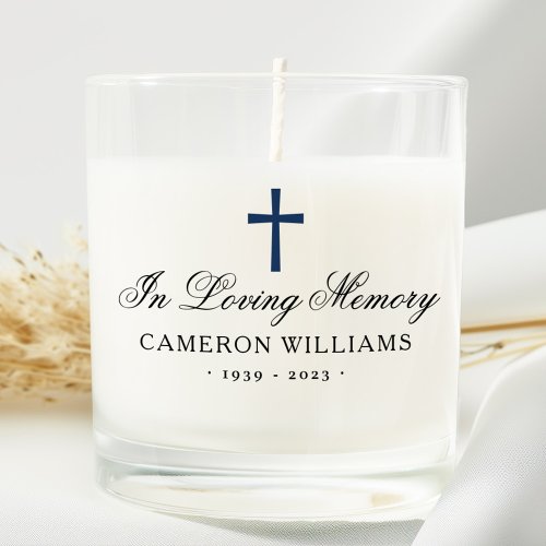 Dark blue or any color cross memorial photo scented candle