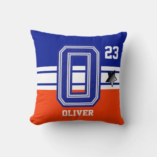 Dark Blue  Orange All Varsity Sport Letters _ O Throw Pillow