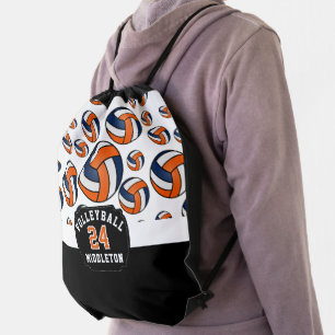 Dark Blue, Orange & White Volleyball  Drawstring Bag