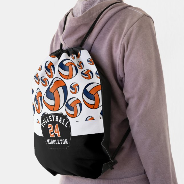 Dark Blue, Orange & White Volleyball  Drawstring Bag (Insitu)