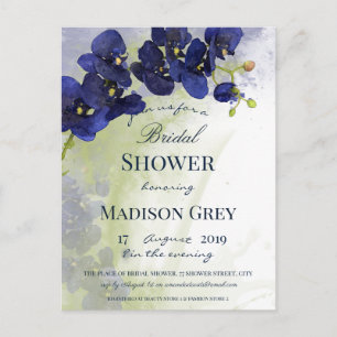 Dark Blue Orchid Watercolor Bridal Shower Postcard