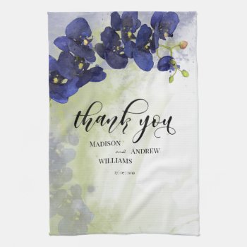 Dark Blue Orchid Watercolor Thank You Kitchen Towel by LifeInColorStudio at Zazzle
