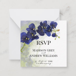 Dark Blue Orchid Watercolor Wedding RSVP Note Card