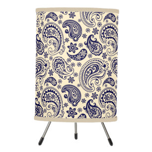 Dark-blue paisley pattern on beige tripod lamp