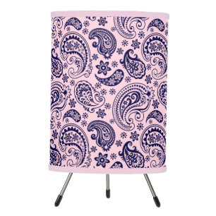 Dark-blue paisley pattern on pink tripod lamp