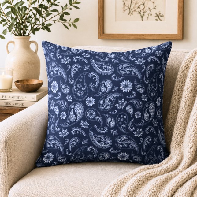 Dark Blue Paisley Throw Pillow (Creator Uploaded)