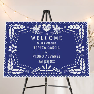 Dark blue Papel Picado request  wedding welcome  Foam Board