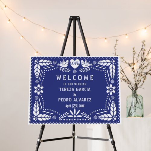 Dark blue Papel Picado wedding welcome sign