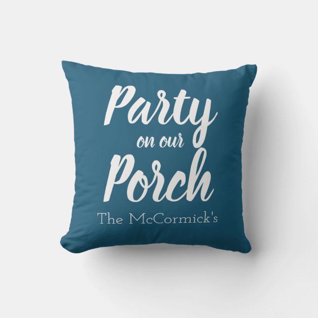 Dark Blue Patio Porch Party Summer Personalized Outdoor Pillow (Front)