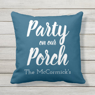 Dark Blue Patio Porch Party Summer Personalized Outdoor Pillow