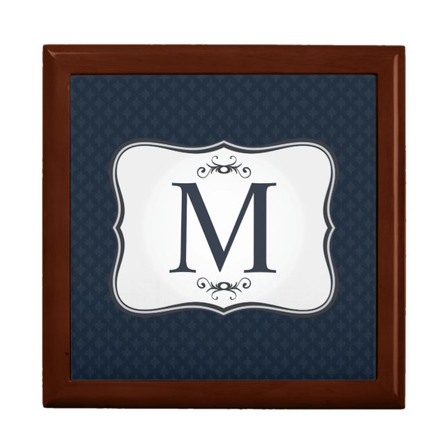 Dark Blue Pattern – Classy Men’s Monogram Jewelry Box (Front)