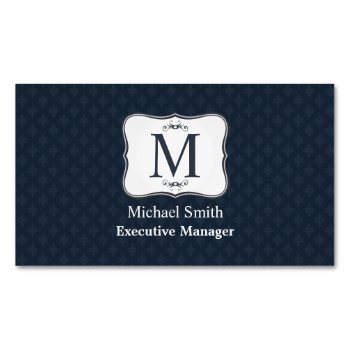 Dark Blue Pattern – Classy Men’s Monogram Magnetic Business Card by MagnificentMonograms at Zazzle