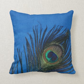 Dark Blue Peacock Feather Still Life Throw Pillow by Peacocks at Zazzle