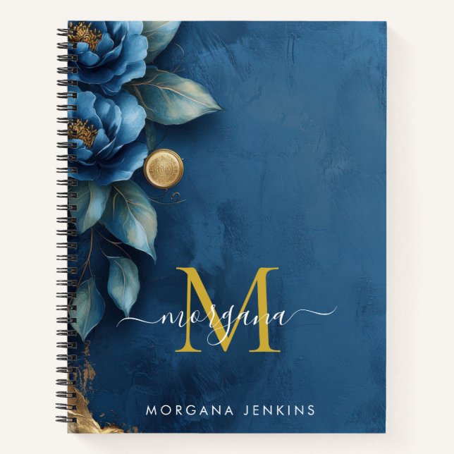 Dark Blue Peony Gold Notebook (Front)