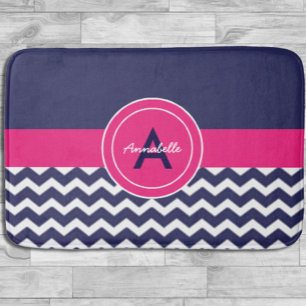 Dark Blue Pink Chevron Bath Mat