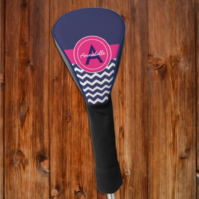 Dark Blue Pink Chevron Golf Head Cover (Creator Uploaded)