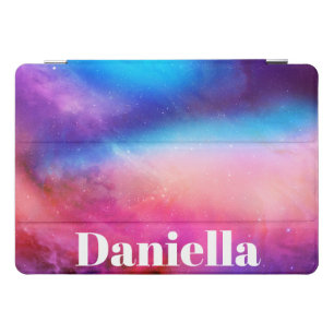 Dark Blue & Pink Holographic Sky with Custom Name iPad Pro Cover