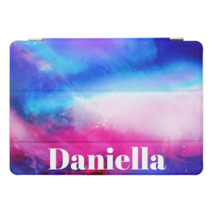 Dark Blue & Pink Holographic Sky with Custom Name iPad Pro Cover