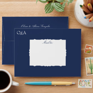 Dark Blue, Pink Pre-addressed Monogram Wedding Envelope