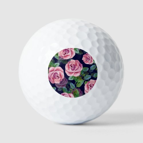 Dark Blue Pink Roses Watercolor Golf Balls