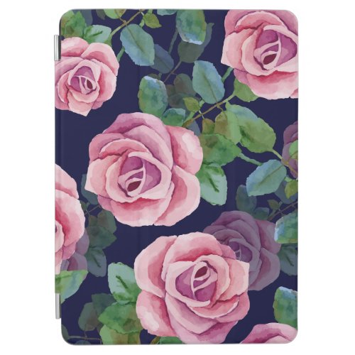Dark Blue Pink Roses Watercolor iPad Air Cover