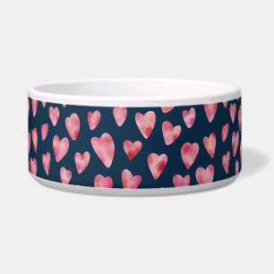 Dark Blue & Pink Watercolour Heart pet bowl