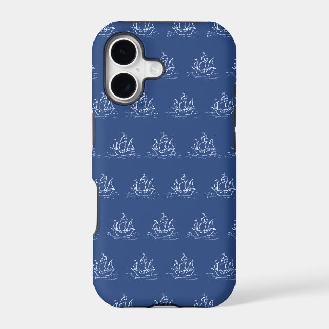 Dark Blue Pirate Ship Pattern. Iphone Case (Back)