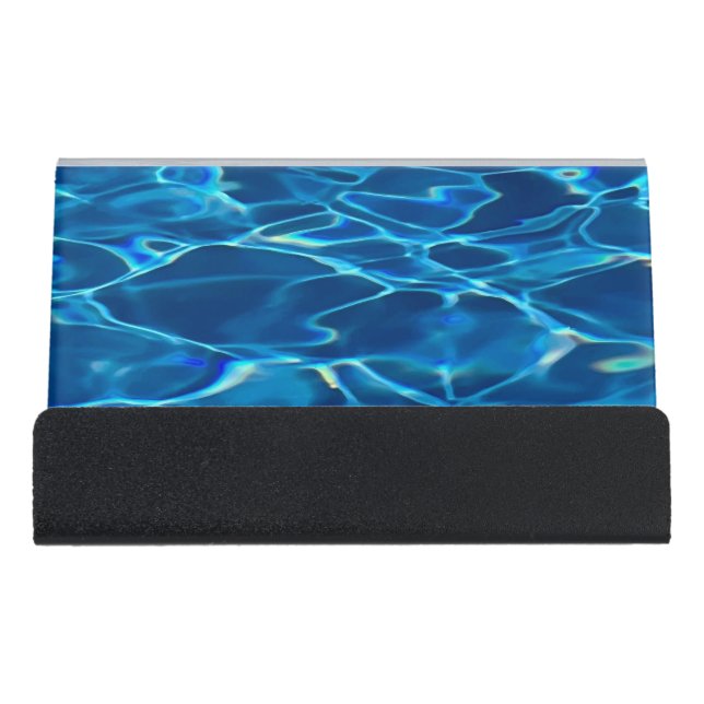 Dark Blue Pool Water  Desk Business Card Holder (Front)