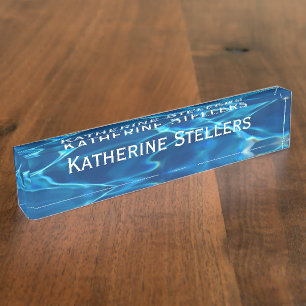 Dark Blue Pool Water Desk Name Plate