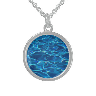 Dark Blue Pool Water  Sterling Silver Necklace