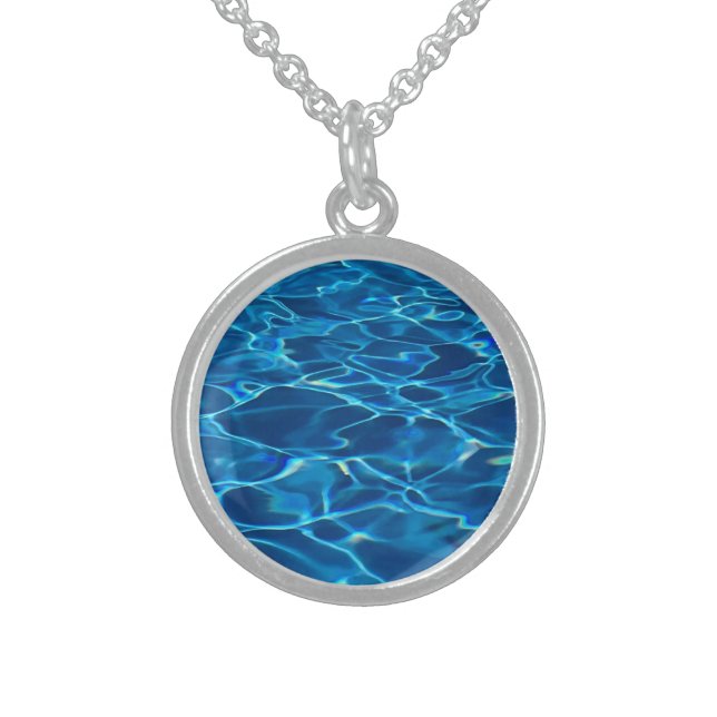 Dark Blue Pool Water  Sterling Silver Necklace (Front)