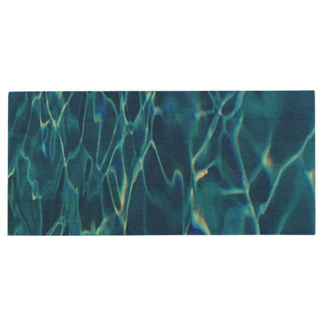 Dark Blue Pool Water  Wood Flash Drive (Back)